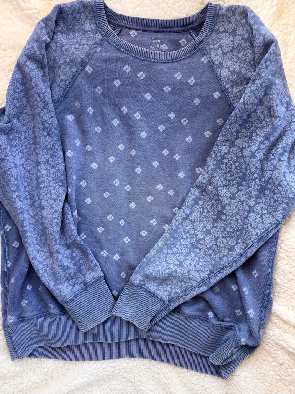 aerie Blue Floral-Accent Crewneck Sweater